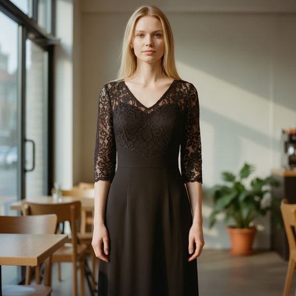 Ever Pretty Dresses & Skirts - Ever Pretty Women’s Black Lace Side Ruched LBD